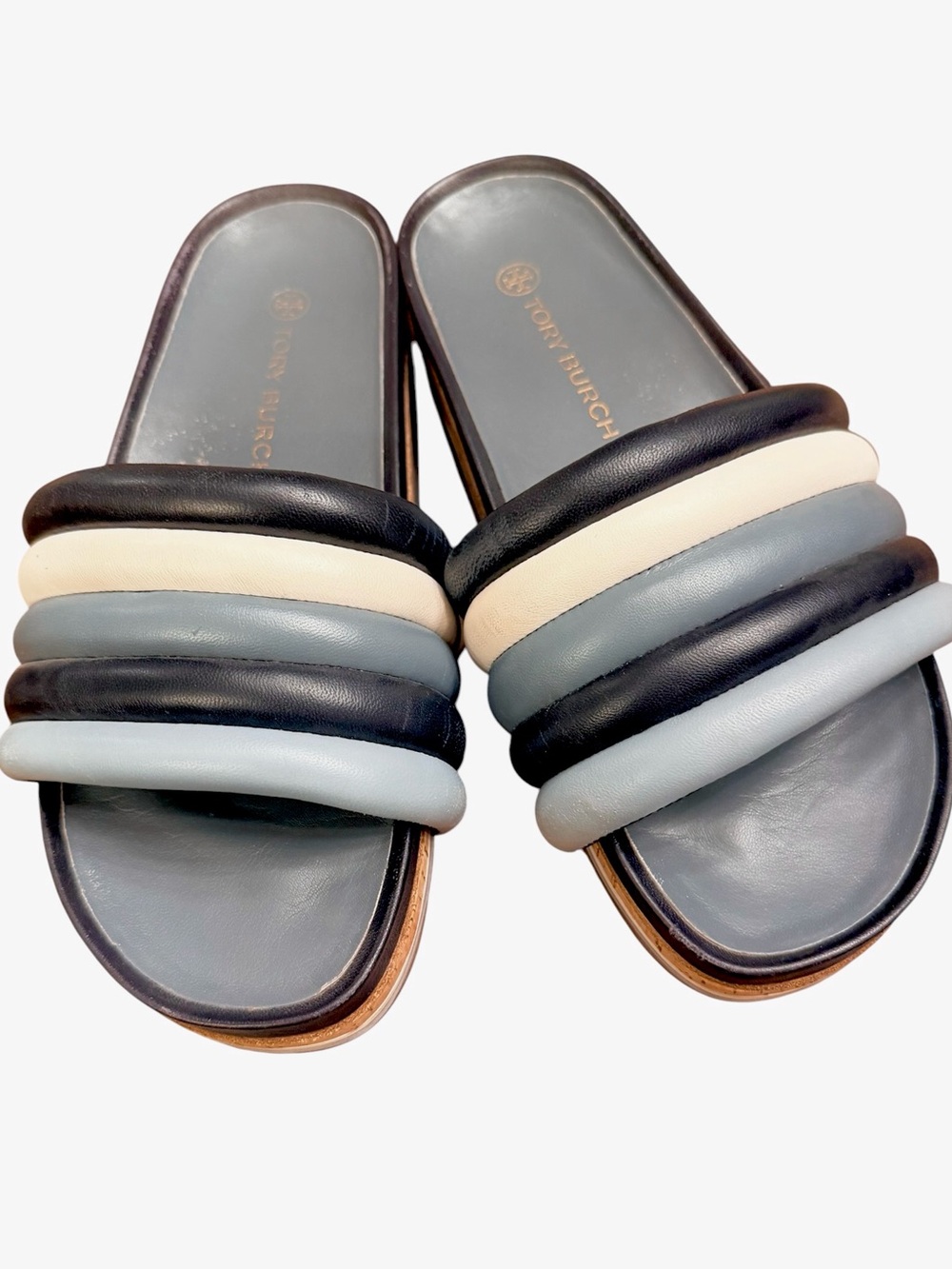 TORY BURCH quilted blue leather slide sandals. 💙🤍 - Picture 2 of 6